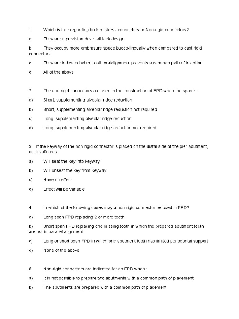 NonRigid Connector FPD Questions PDF Dentistry Branches Medical