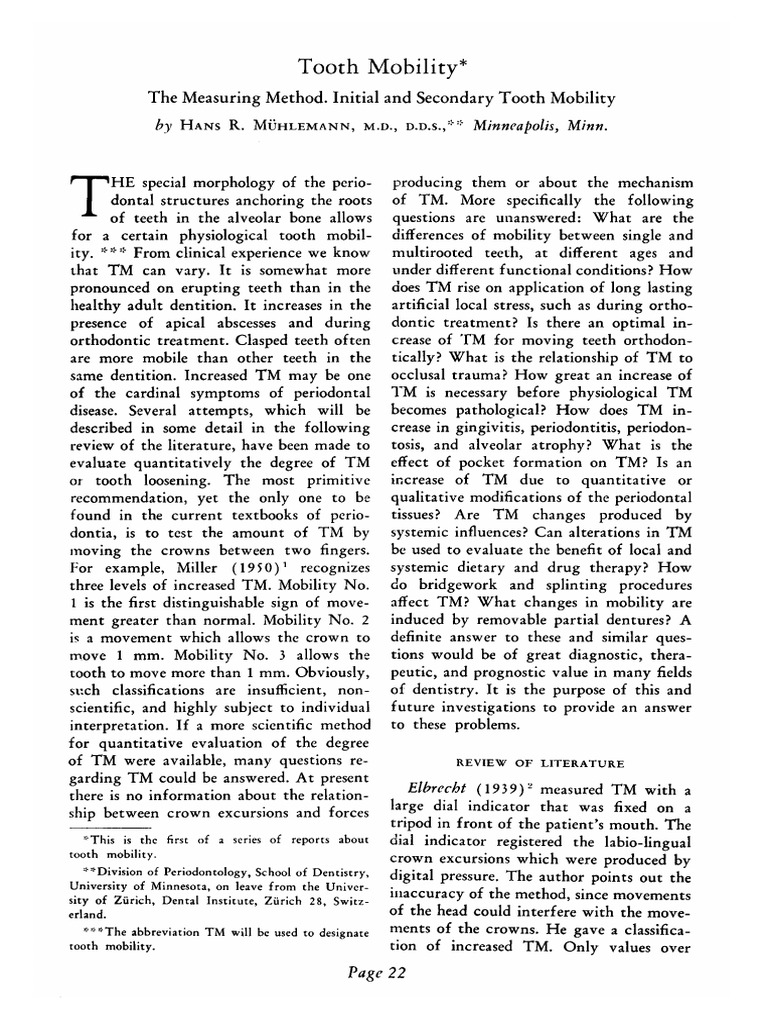Evaluating Tooth Mobility Methods | PDF | Human Tooth | Dentistry