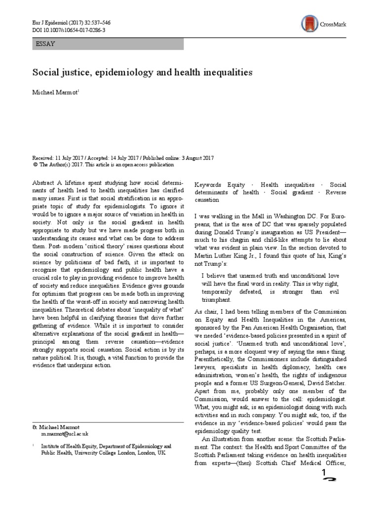 Social Justice, Epidemiology and Health Inequalities: Essay | PDF ...
