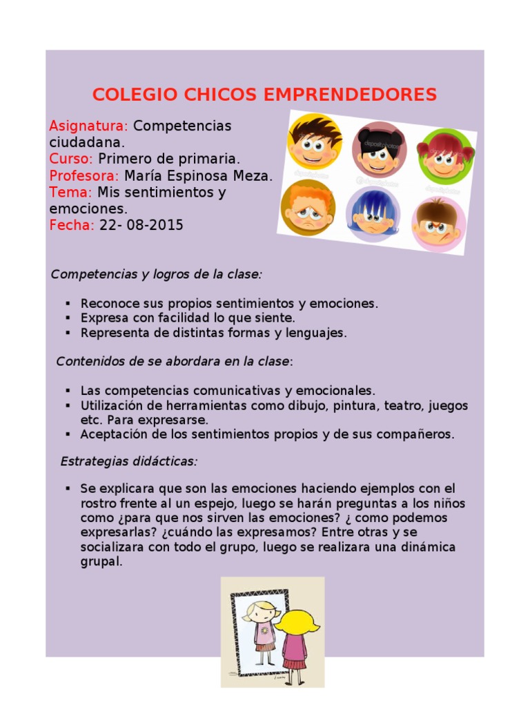 Plan de Clase Las Emociones | PDF