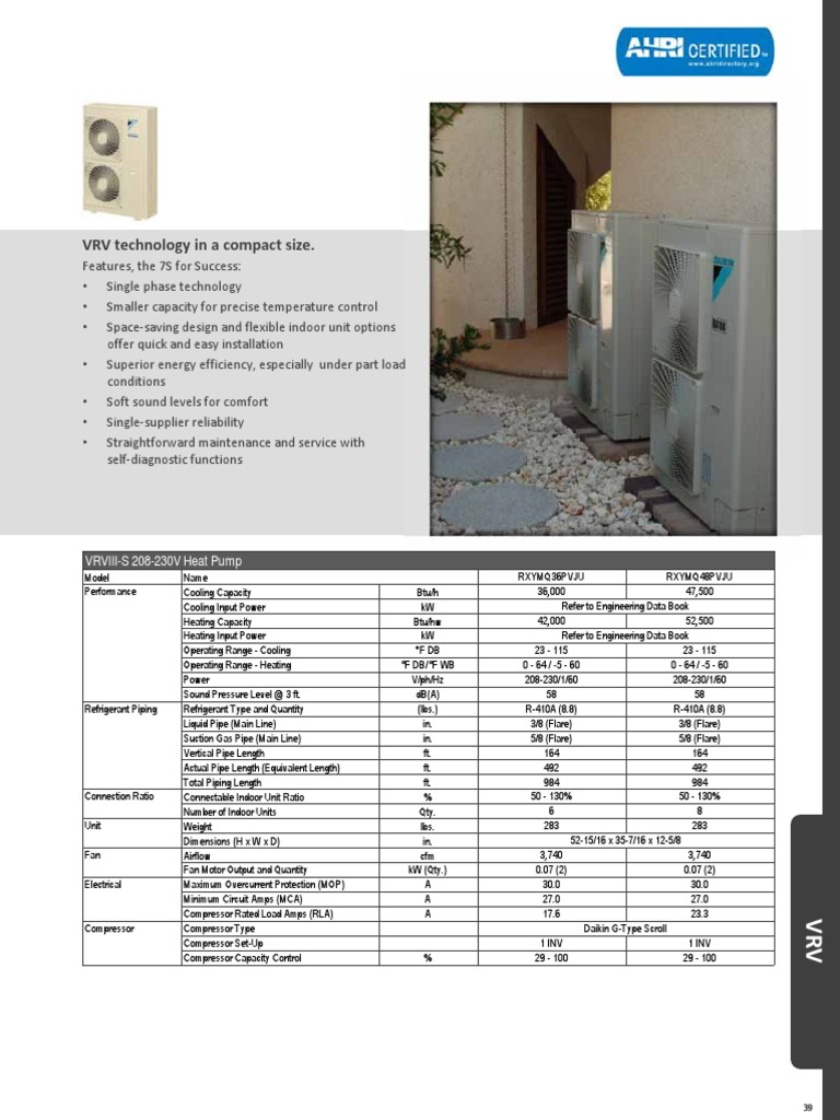 VRVIII-S Heat Pump Specifications | PDF | Heat Pump | Heat Transfer