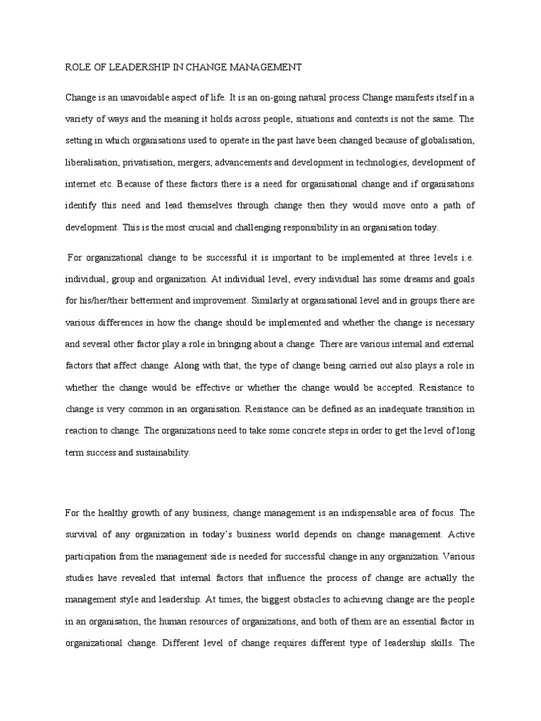 Leadership's Role in Change Management | PDF | Change Management ...