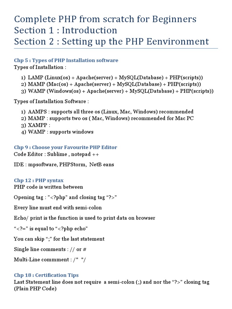 Complete PHP From Scratch For Beginners | PDF | Php | Web Development