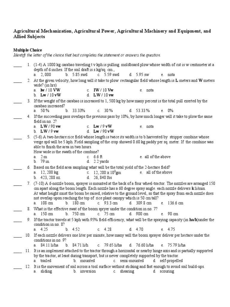 Exam View Pro PDF Plough Horsepower
