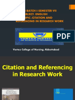 Bsn-Batch-I-Semester-Vii: Subject: English Topic:Citation and Referencing in Research Work
