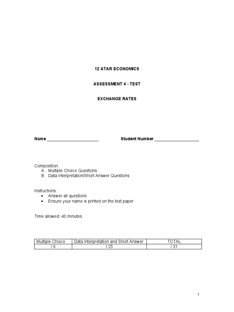 ATAR Economics Test: Exchange Rates | PDF | Australian Dollar ...