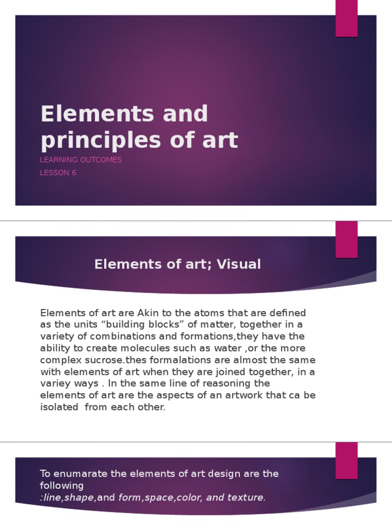 Elements and Principles of Art: Learning Outcomes Lesson 6 | PDF ...