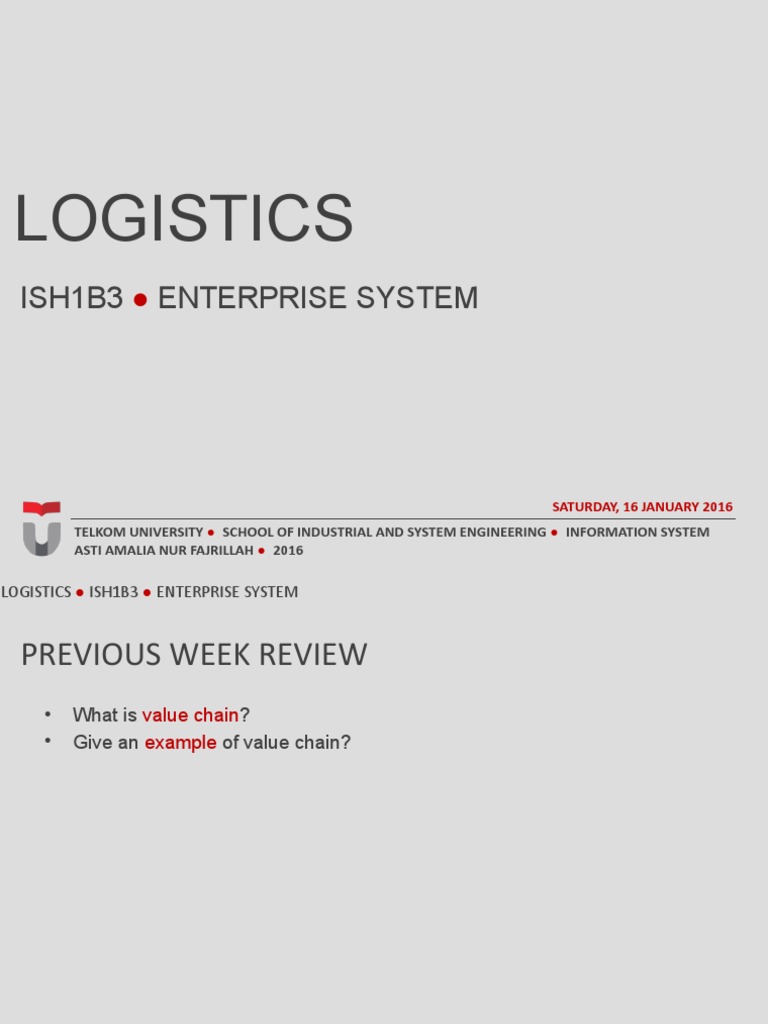 Logistics: ISH1B3 Enterprise System | PDF | Logistics | Warehouse