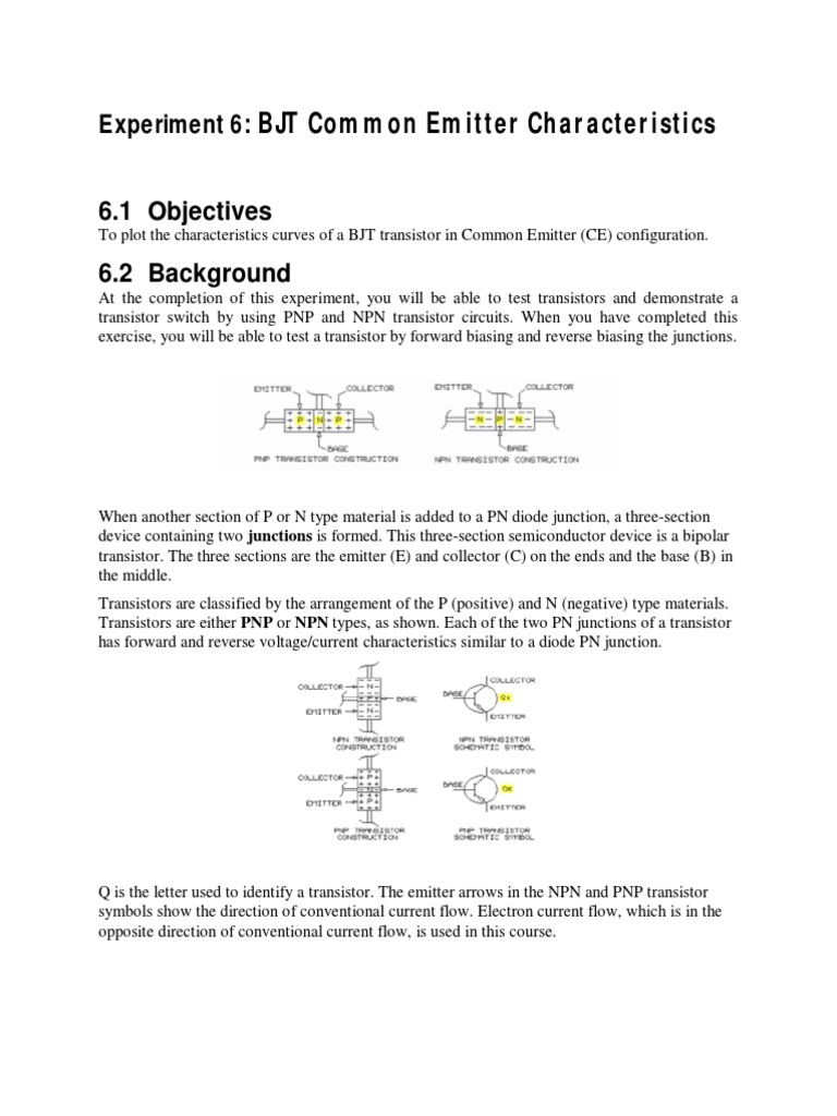 BJT Common Emitter Characteristics Experiment 6 PDF Bipolar