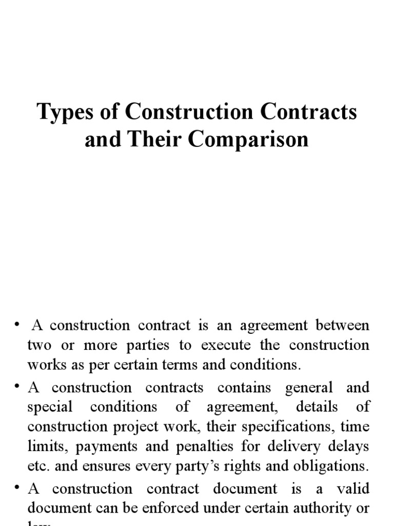 Types of Construction Contracts and Their Comparison PDF Law Of