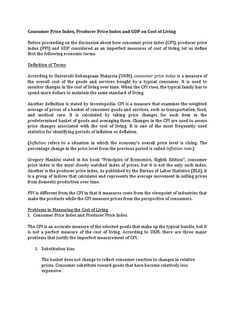 Measuring Cost of Living: CPI and GDP Issues | PDF | Interest Rates ...