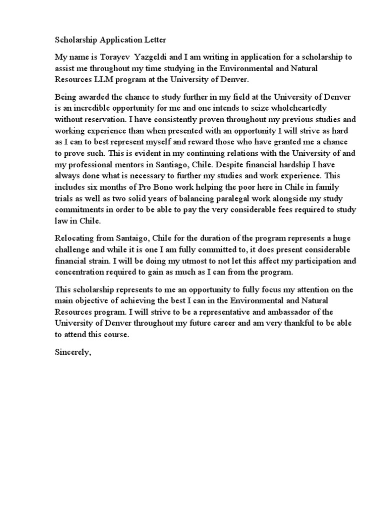 Scholarship Application Letter | PDF