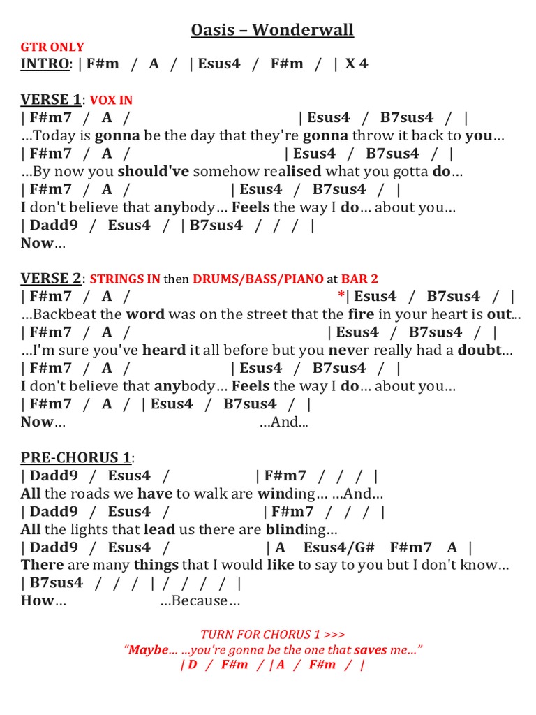 Oasis - Wonderwall | PDF | Song Structure