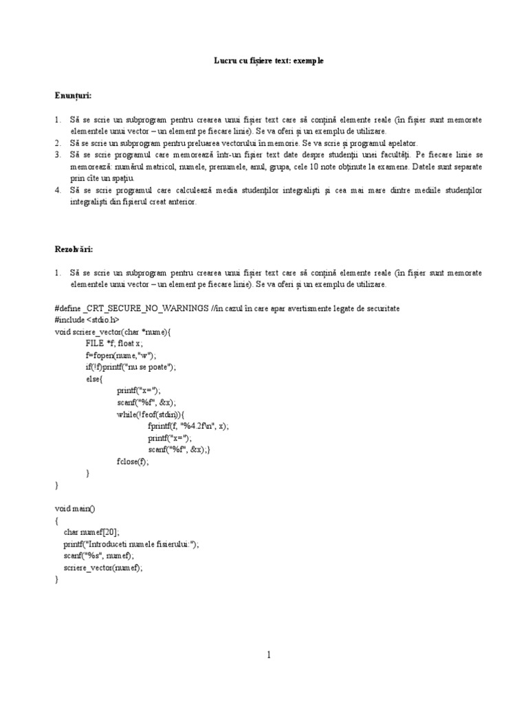 S2. Fisiere Text - Exemple | PDF