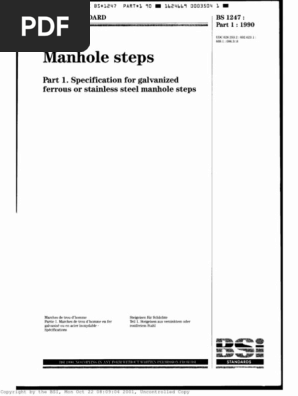 Bs 1247 Part 1 1990 Manhole Steps Cast Iron Steel