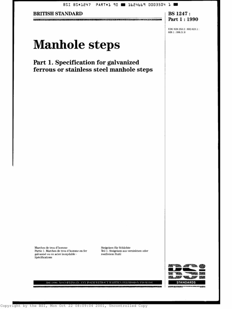 Bs 1247 Part 1 1990 Manhole Steps Cast Iron Steel