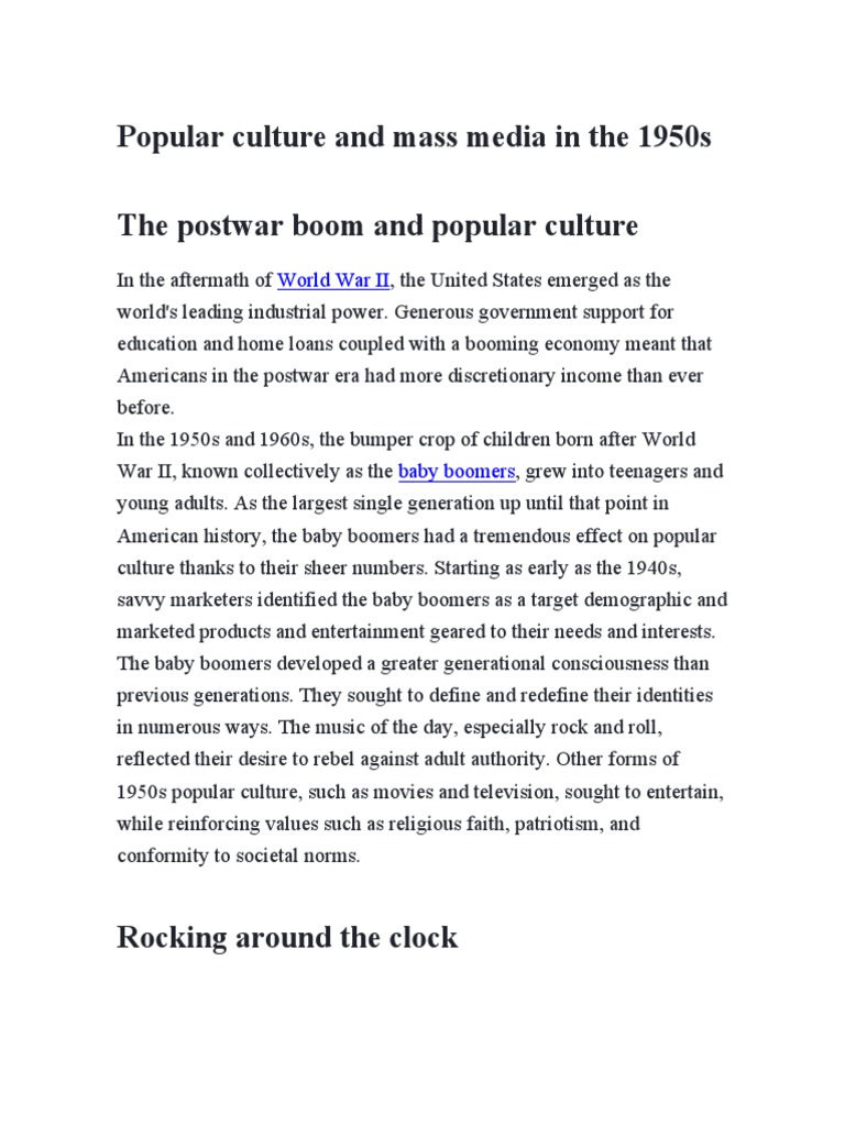 Popular Culture and Mass Media in The 1950s Rock And Roll Unrest