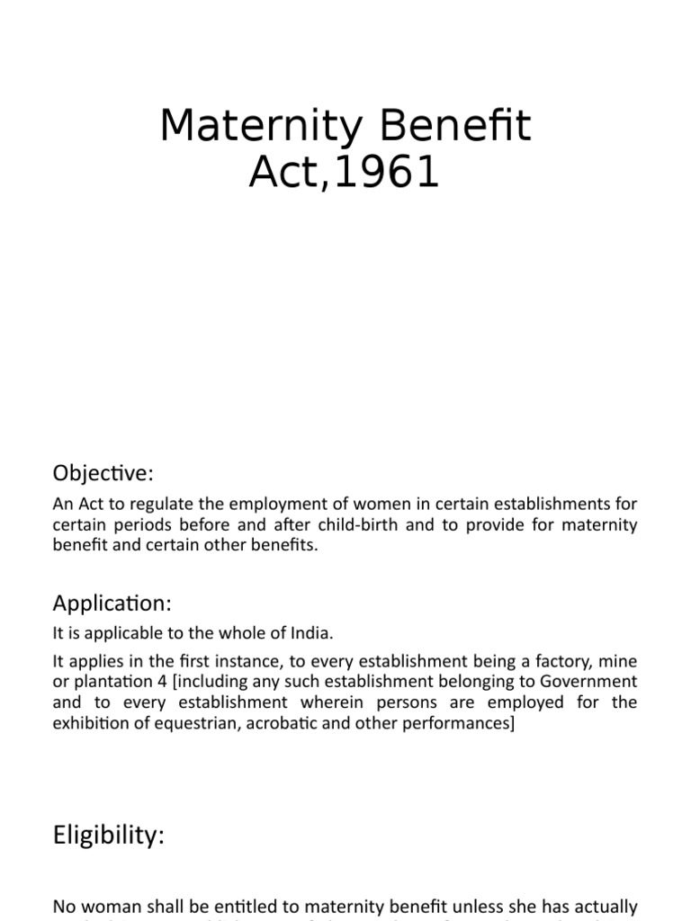 Maternity Benefit Act, 1961 PDF Miscarriage Childbirth