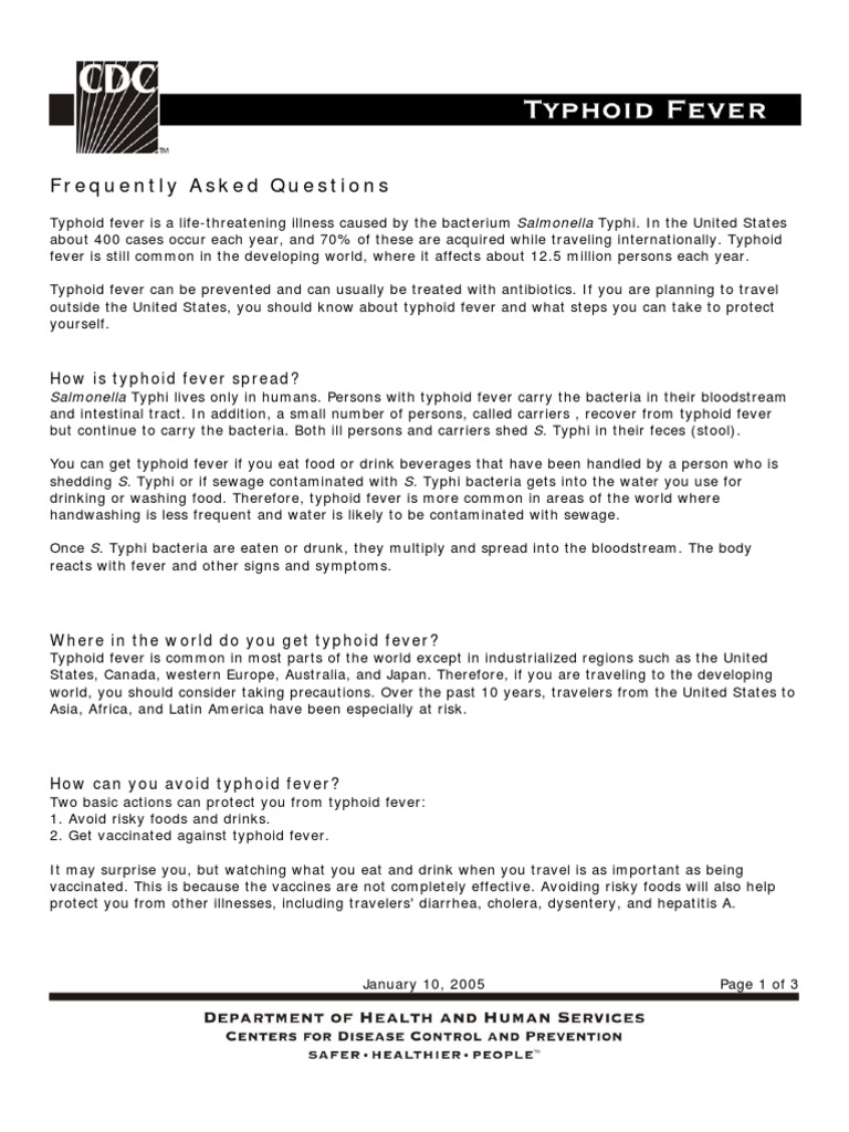 Typhoid Fever FAQ | PDF