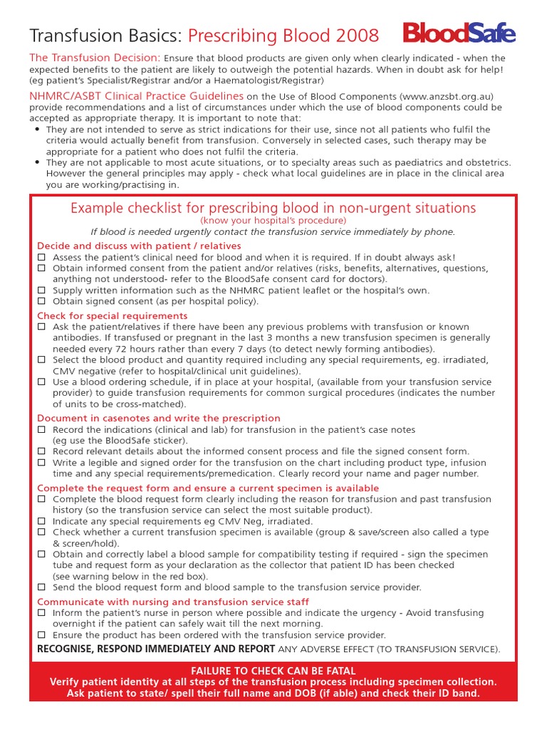 Transfusion Basics:: Prescribing Blood 2008 | PDF | Blood Transfusion ...
