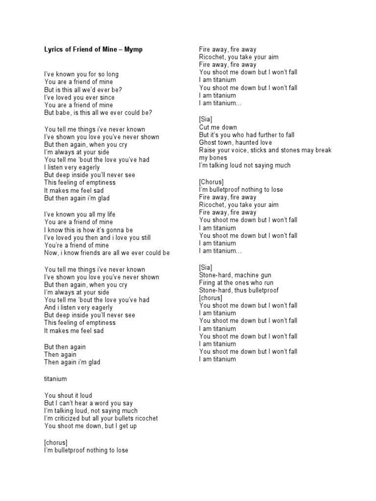 Lyrics Of Friend Of Mine Recorded Music