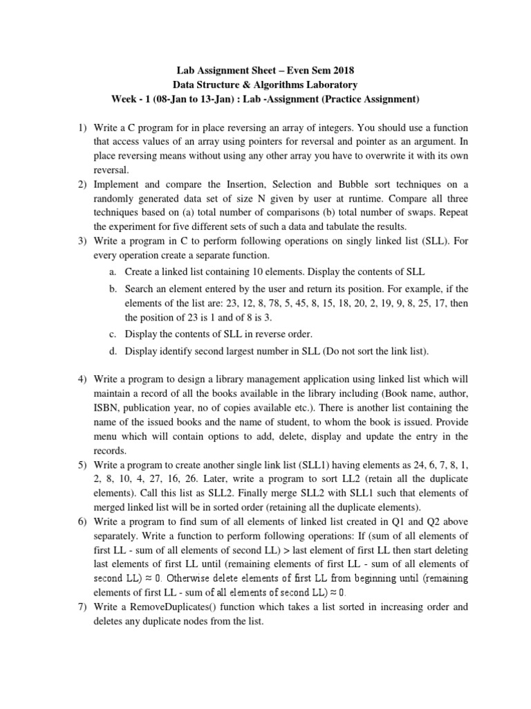 DS&Algo - Lab Assignment Sheet - New | PDF | Data Management | Algorithms