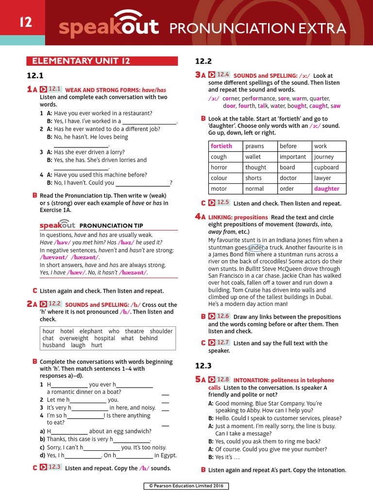 Speakout Pronunciation Extra Elementary Unit 12 PDF | PDF