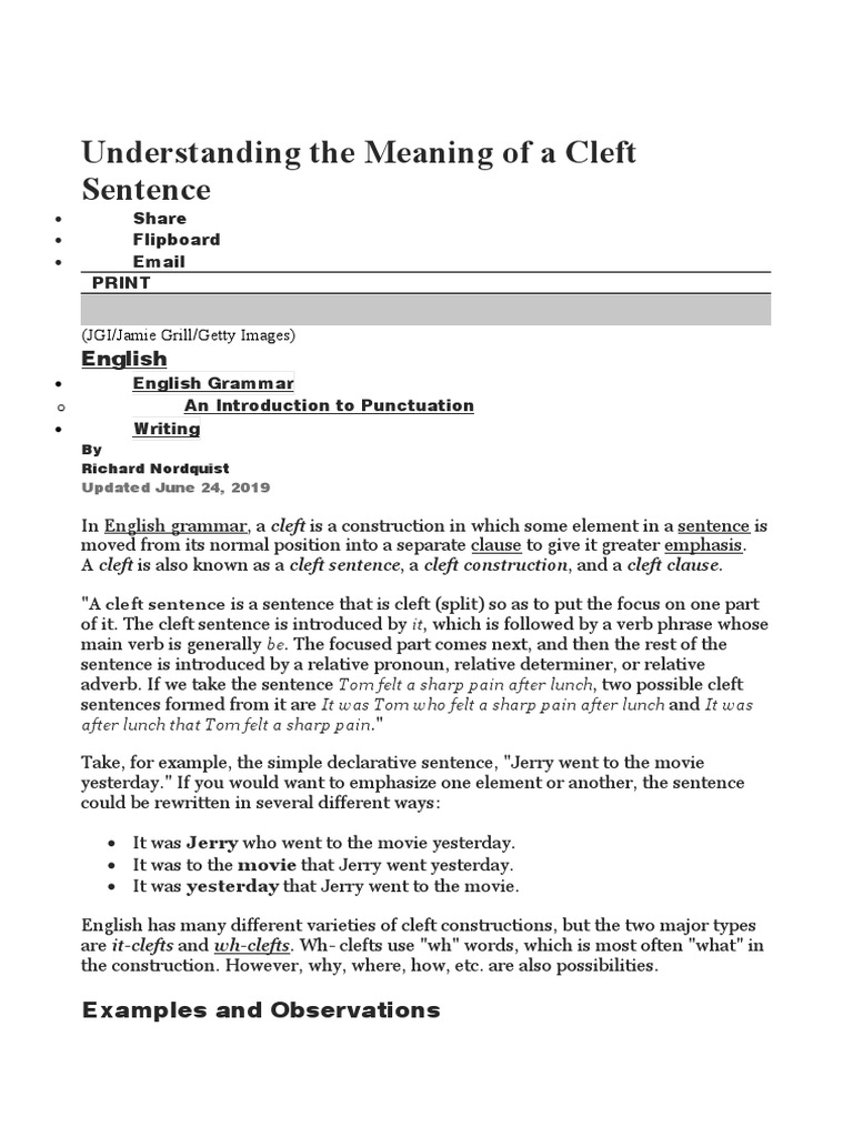 Cleft Sentences Explained and Examples | PDF | English Grammar | Clause