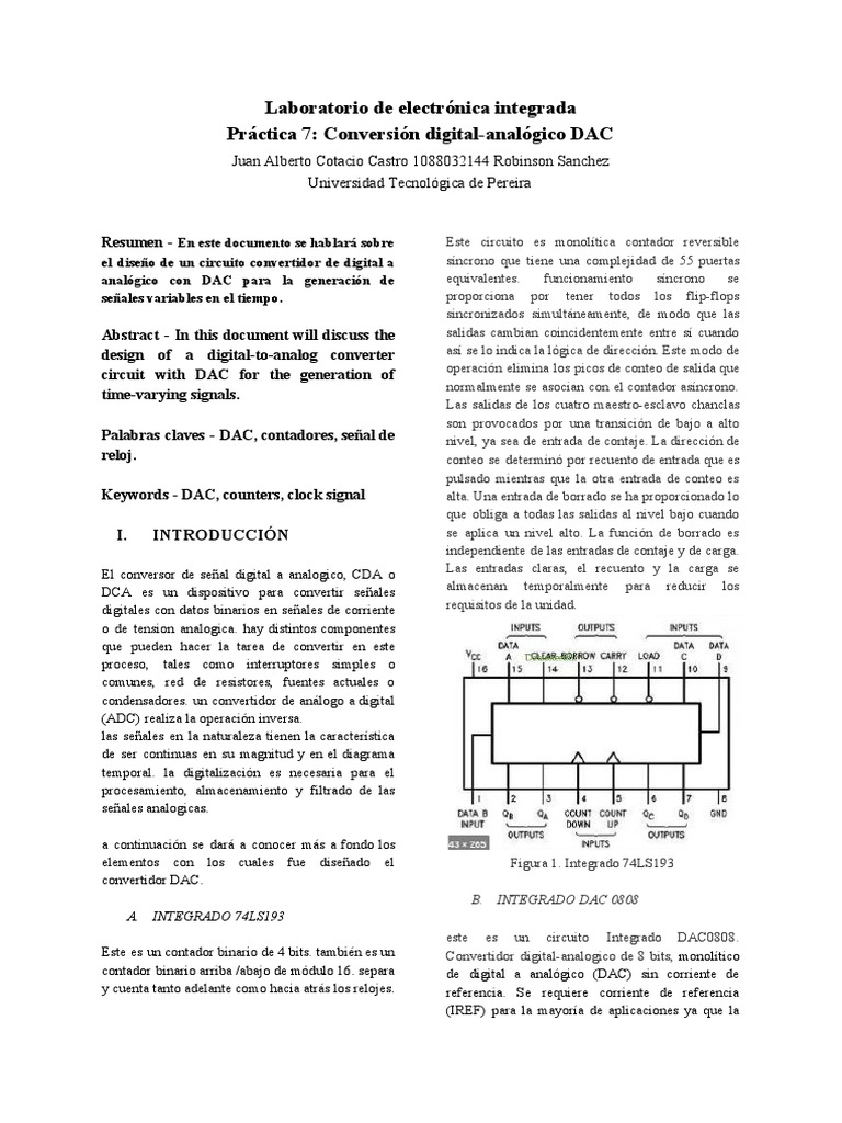 Práctica 7 Conversión Digital Analógico Pdf Pdf Convertidor Digital