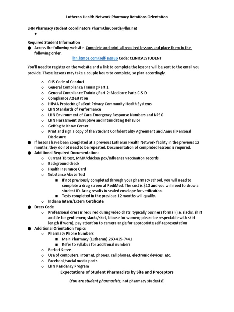 Pharmacy Rotation Orientation Guide | PDF | Pharmacy | Prescription Drugs