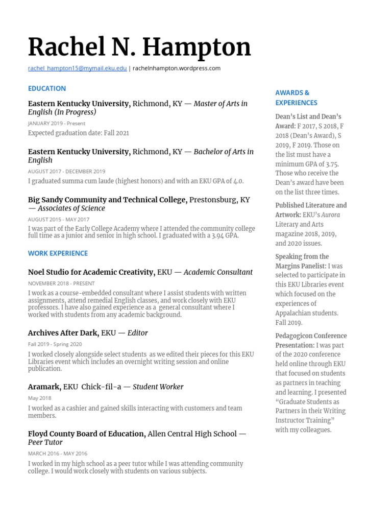 2020 Updated Resume, No Address | PDF | Learning | Academia