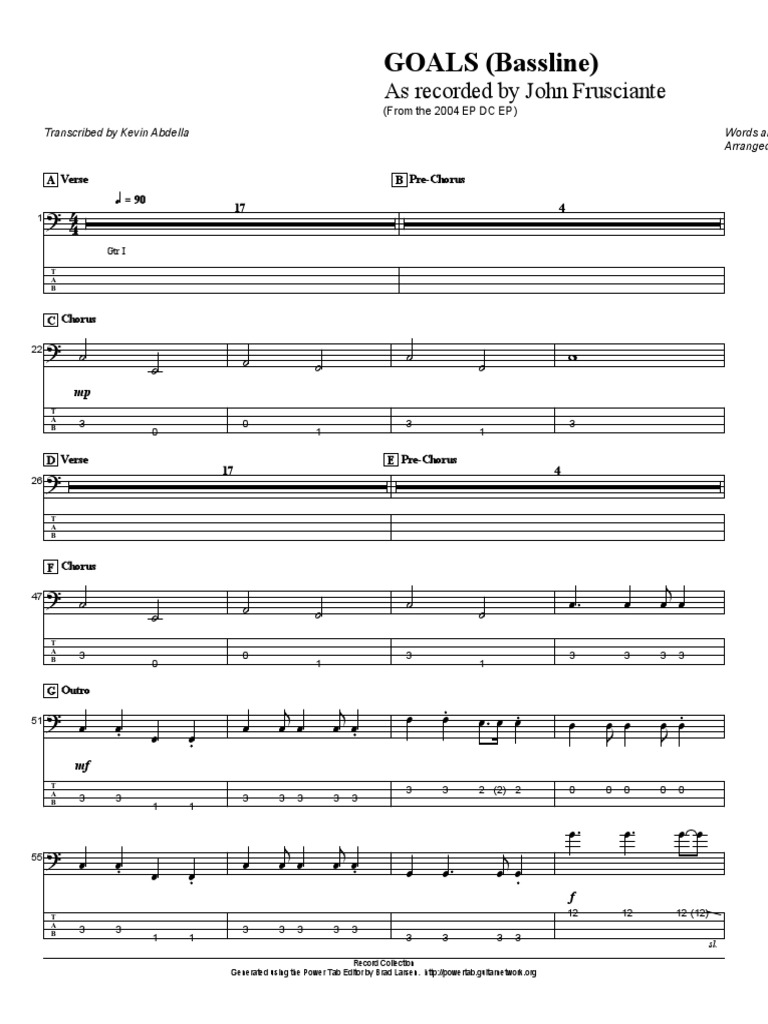 John Frusciante Goals Bass PDF Song Structure Musical Forms