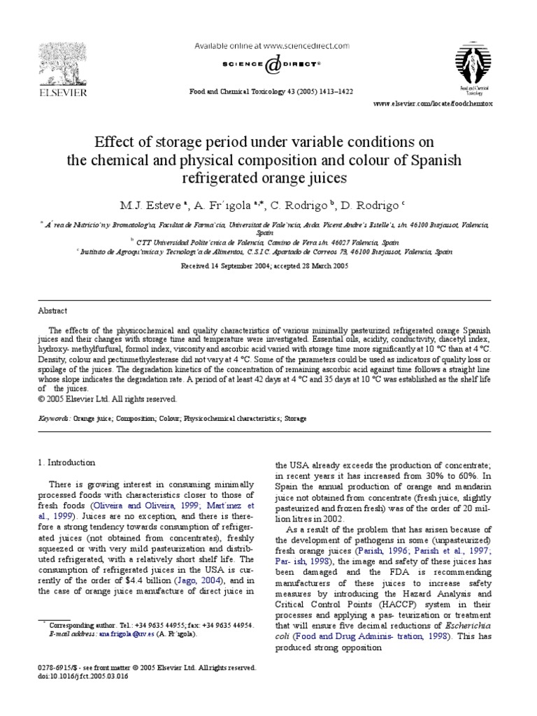 Effect of Storage Period Under Variable Conditions On The Chemical and