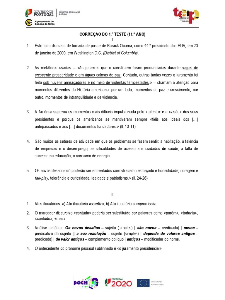 Correção Do 1.º Teste | PDF