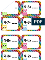 Subtraction Owl Flashcards