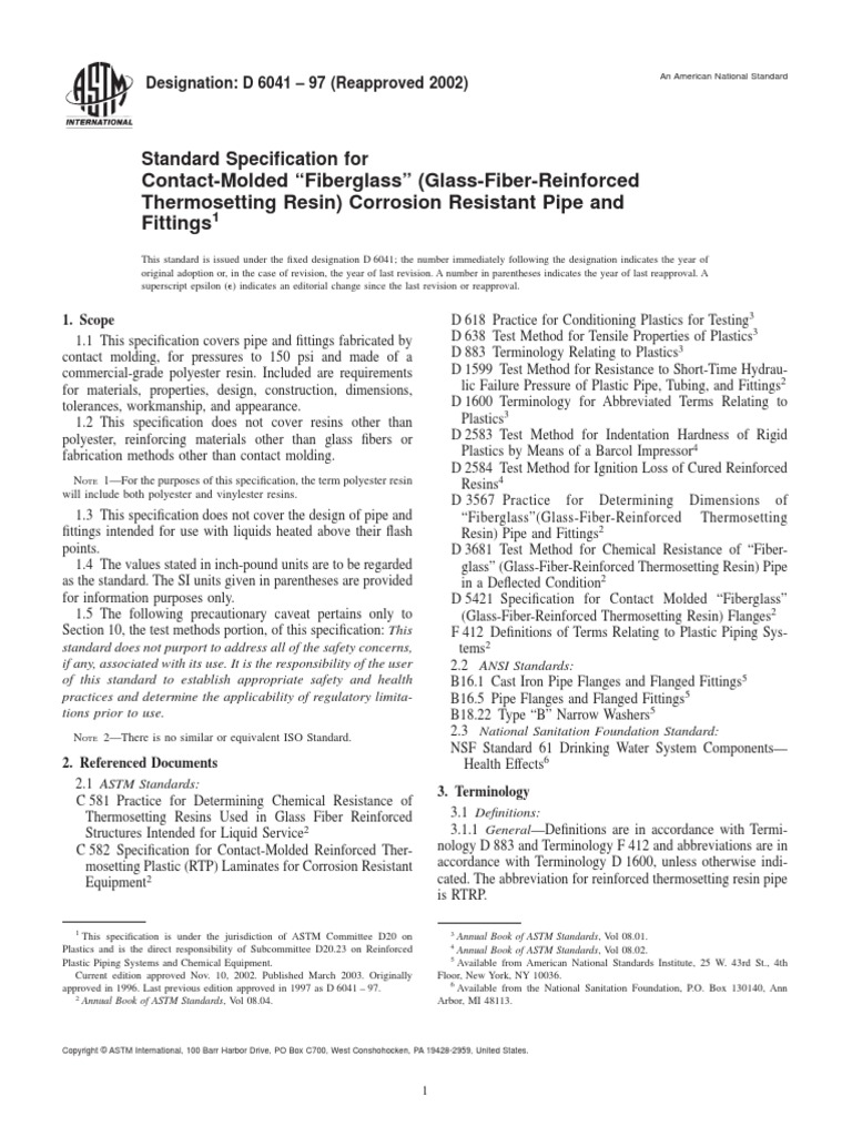 D6041 Fiber Glass HandLayup Pipes PDF Fiberglass Pipe (Fluid Conveyance)