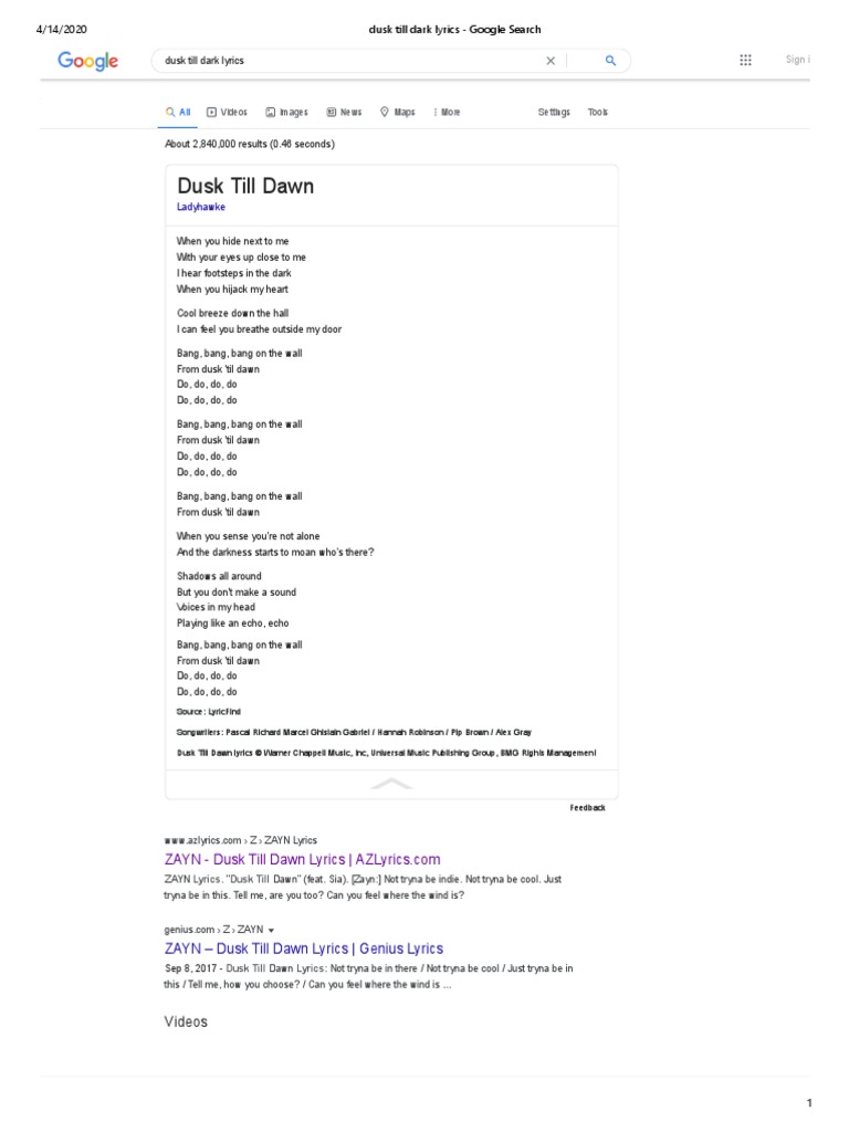 Zayn Malik Sia Dusk Till Dawn Lyrics