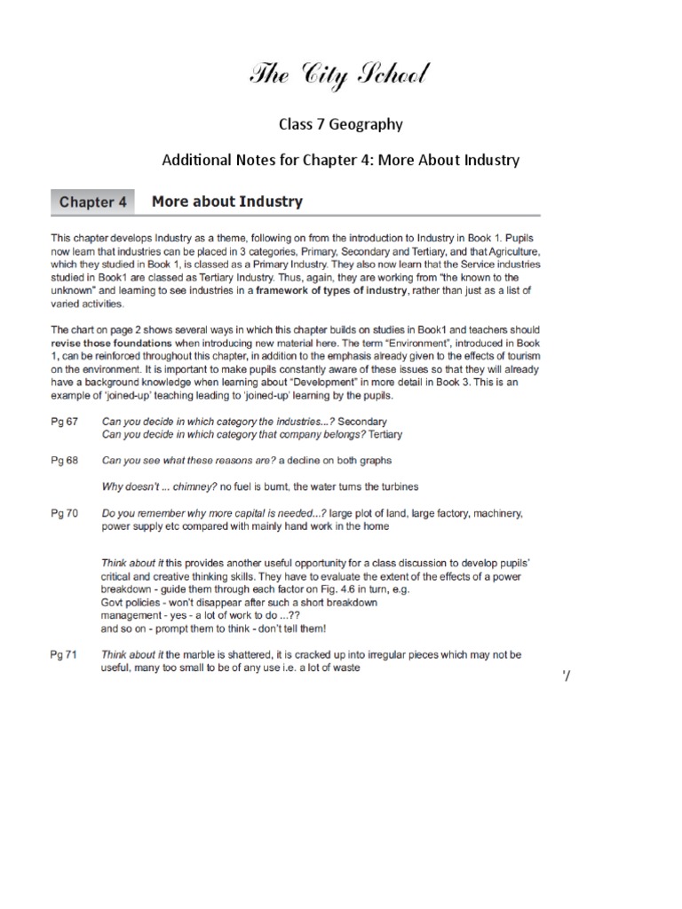 Class 7 Geography More About Industry Notes and Answer Keys Text Book Skills Book PDF