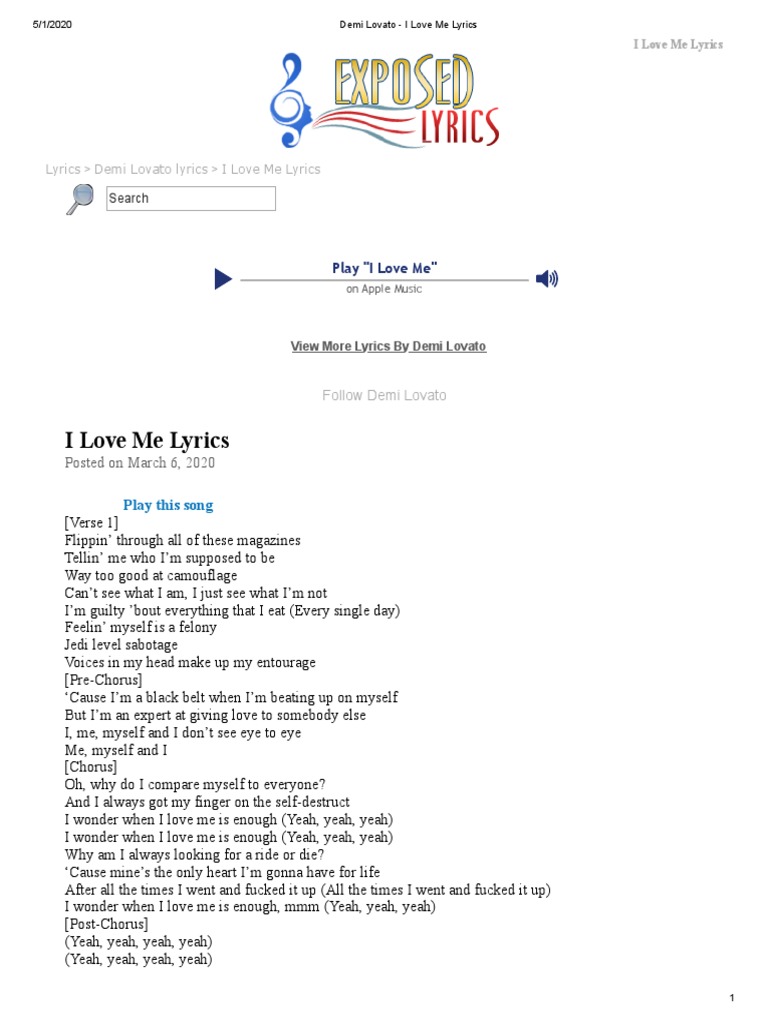 I Love Me Lyrics Search Song Structure Songs