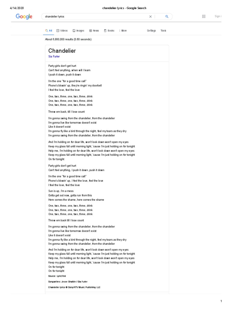 Chandelier Lyrics Google Search Songs