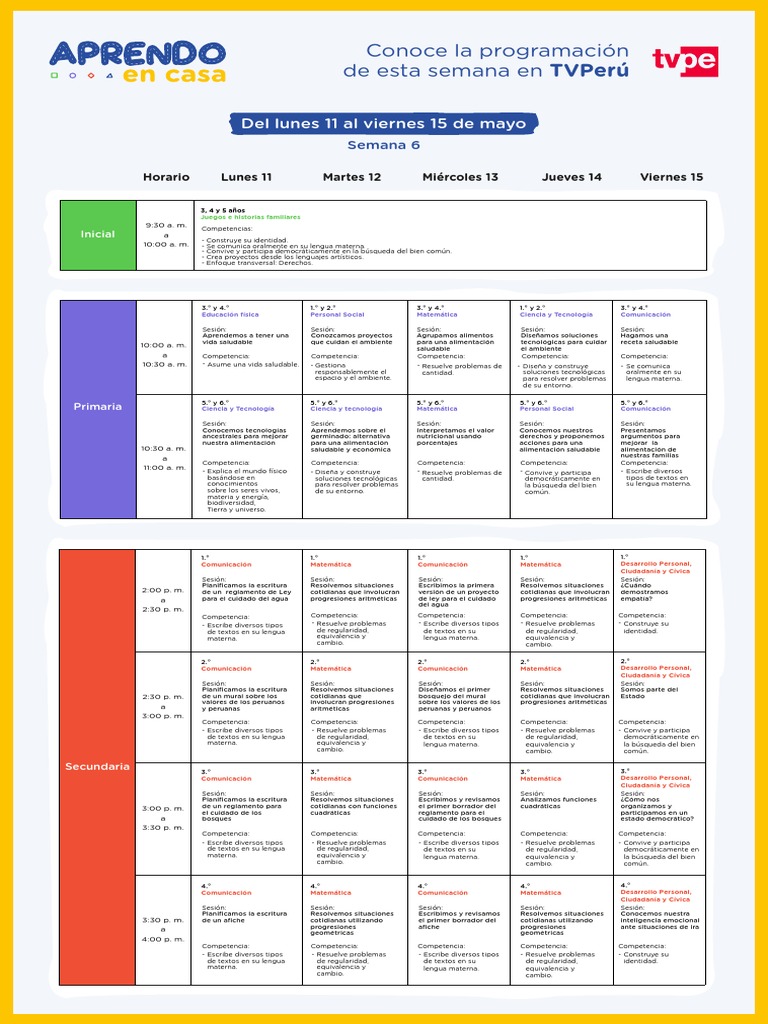 Programación Semanal de TVPerú | PDF | Universo | Comunicación