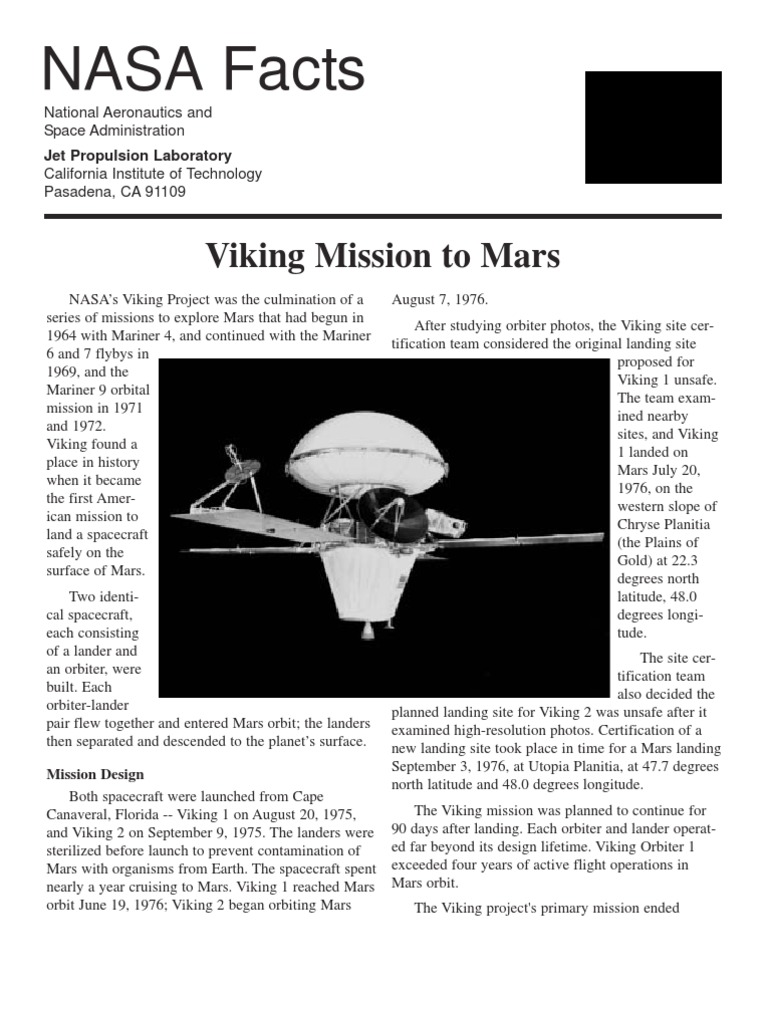 NASA Facts Viking Mission To Mars | PDF | Mars | Attitude Control