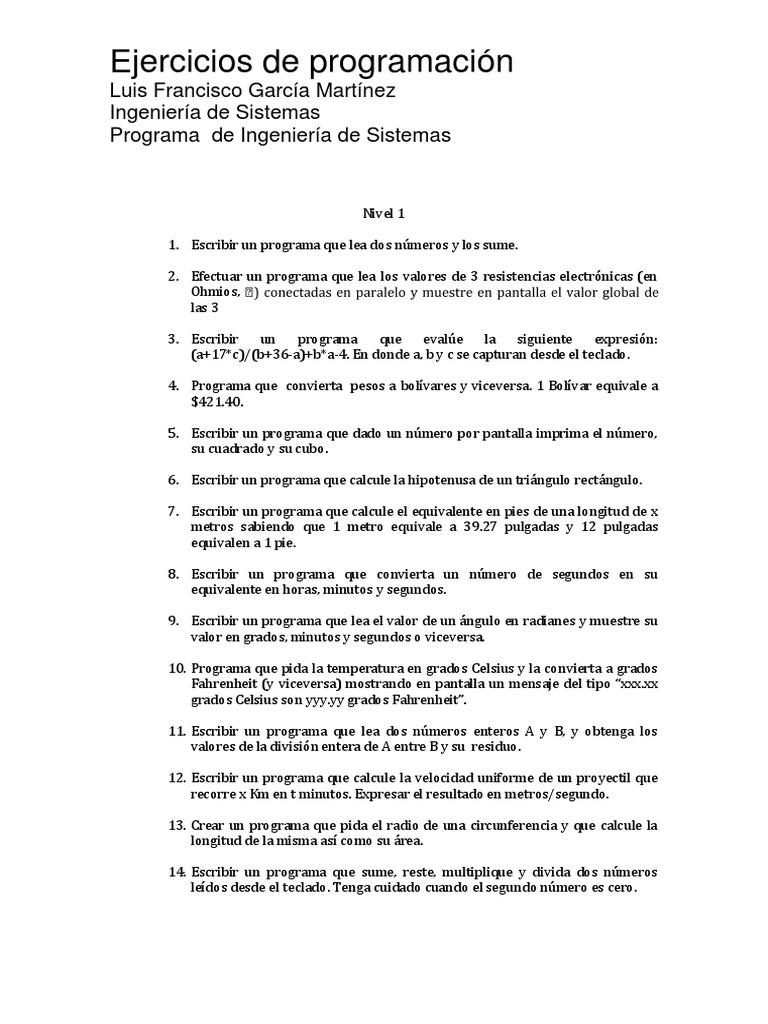90 Ejercicios de Programacion PDF | PDF | División (Matemáticas ...