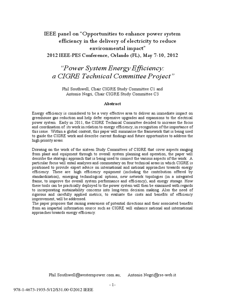 Cigre2012 - Power System Energy Efficiency | PDF | Electric Power ...