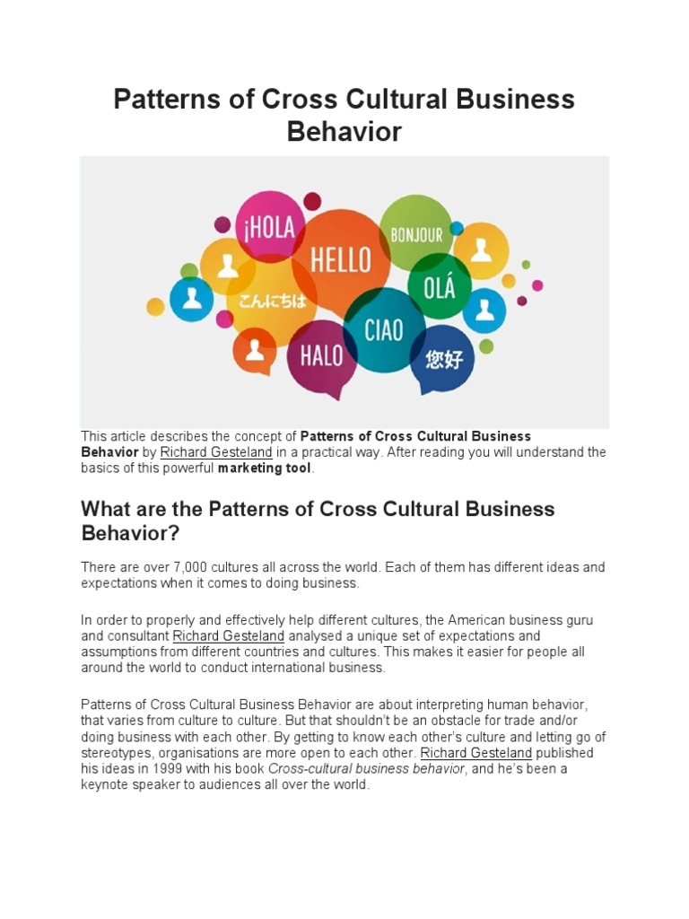Patterns of Cross Cultural Business Behavior | PDF | Nonverbal ...