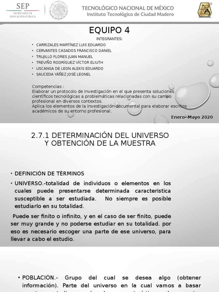 2.7.1 Determinación Del Universo y Obtención