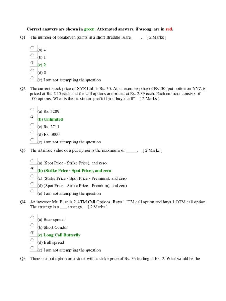 Options Trading Strategies Quiz | PDF | Option (Finance) | Put Option