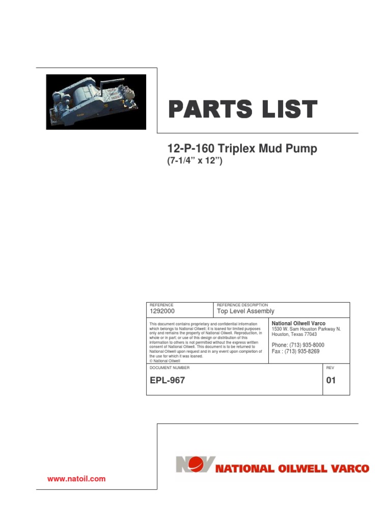 National 12P160 Parts List PDF PDF Pump Mechanical Engineering
