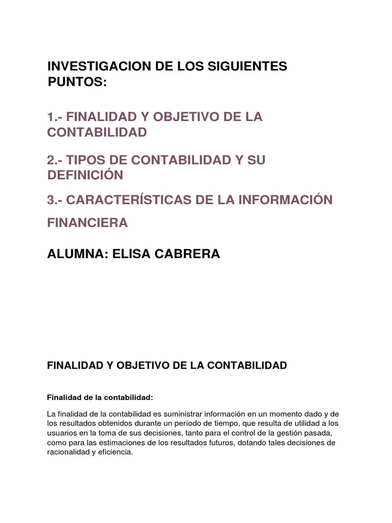 Finalidad y Objetivos de la Contabilidad | PDF | Contabilidad | Estado ...
