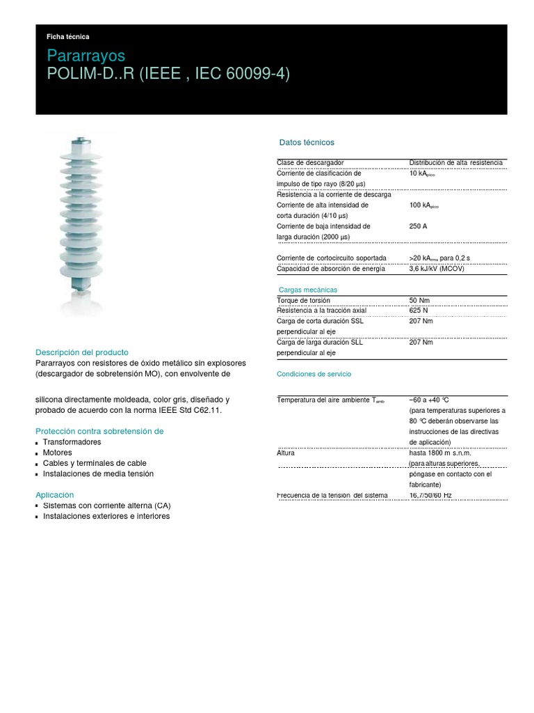 ABB Pararrayos POLIM-D R - Ficha Téchina 1HC0115033 AA ES | PDF ...